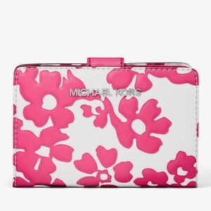 Michael Kors Jet Set Medium Floral Print Bi-Fold Wallet Dragonfruit Multi